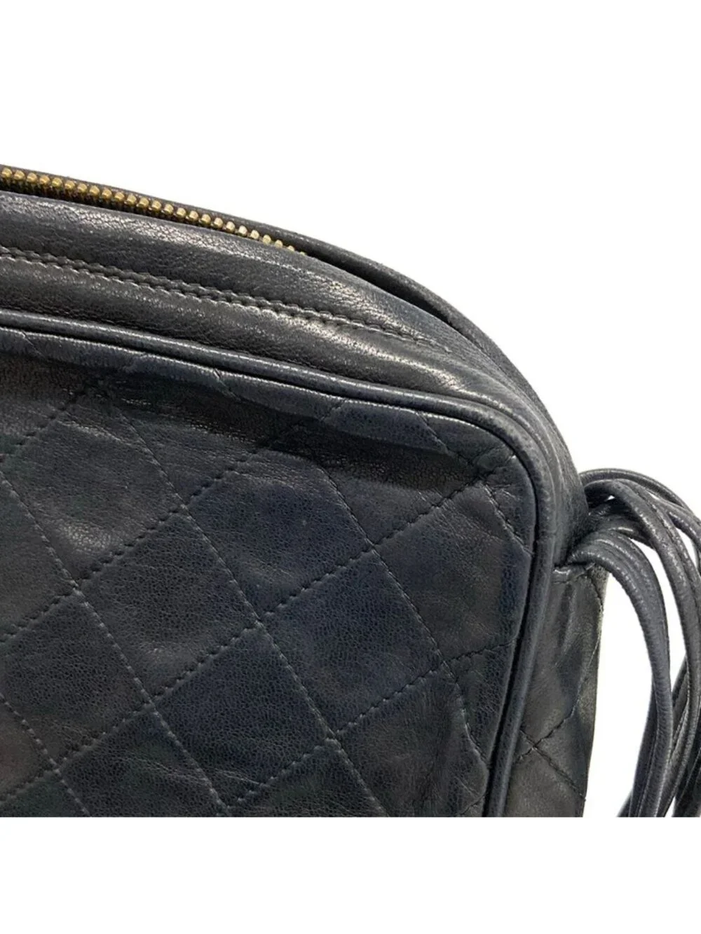 Chanel Shoulder Bag Quilted Black Tassel Gold Lambskin